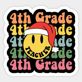 Retro Christmas Teacher 4th Grade Santa Hat Back To School Sticker